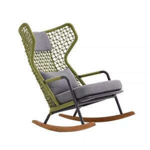 Outdoor Rope-Woven Aluminum Alloy Teak Rocking Chair