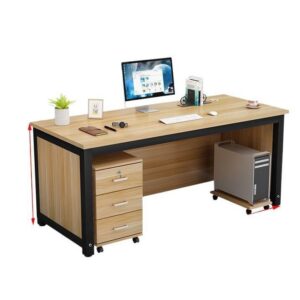 Simple desktop steel-wood office desk with mobile filing cabinet